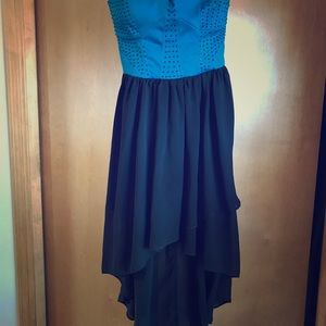 Strapless high low- teal and black
